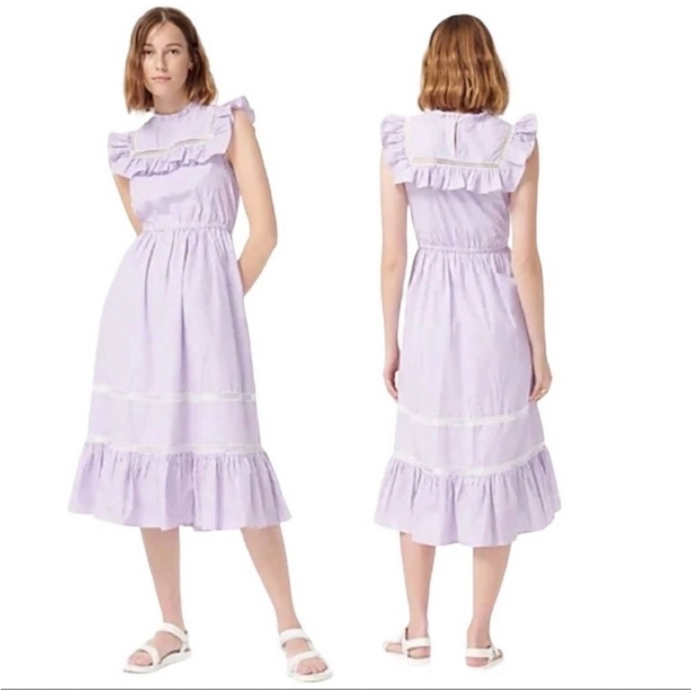 J. Crew Striped Ruffle Lace Midi Dress Purple White Size S